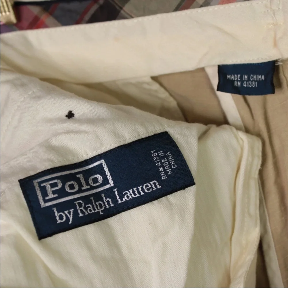 Vintage Polo Ralph Lauren Pant Mens 38x30 Beige Linen Silk Pockets Lightweight